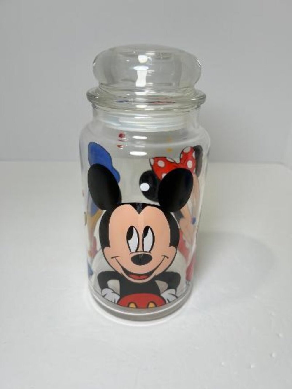 VTG Disney Mickey Minnie Mouse Donald Duck Anchor Hocking Glass Canister Jar Lid